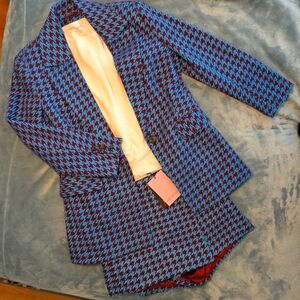 AVEC LES FILLES/Anthropologie Stylish Blue and Brown Houndstooth Suit Set (M/8)